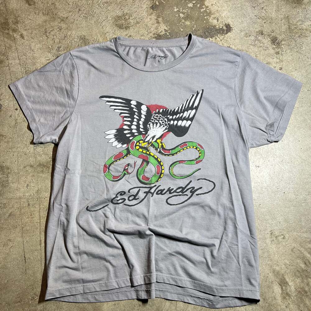 Ed Hardy Eagle Snake Print Tee Grey